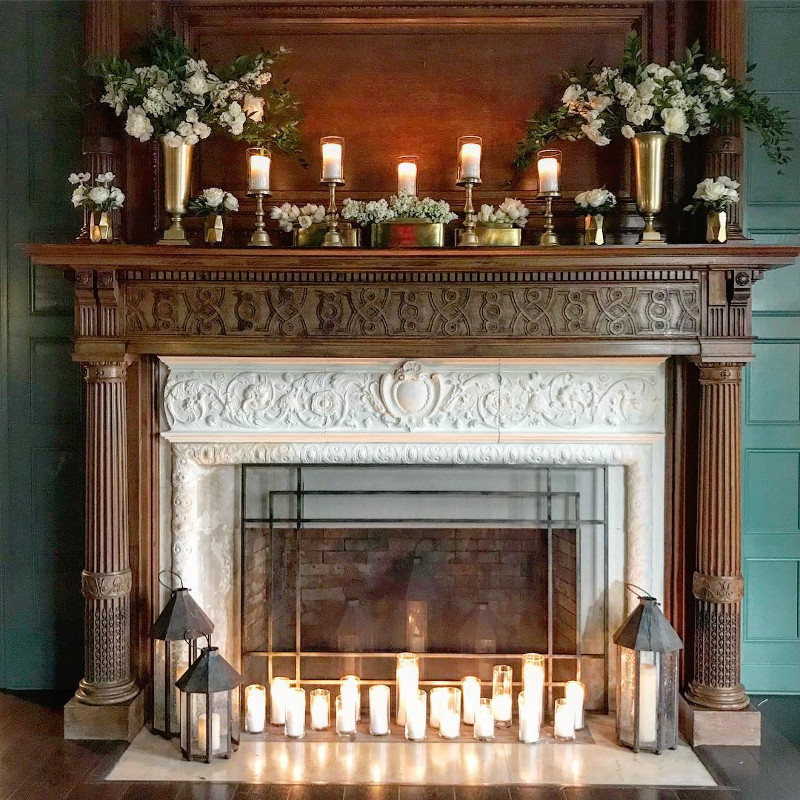 candles in a fireplace