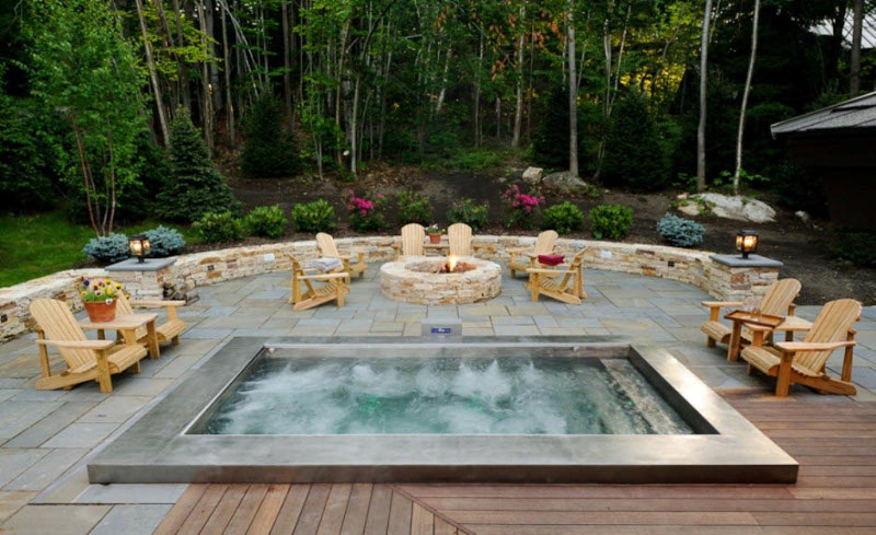 small garden design with hot tub