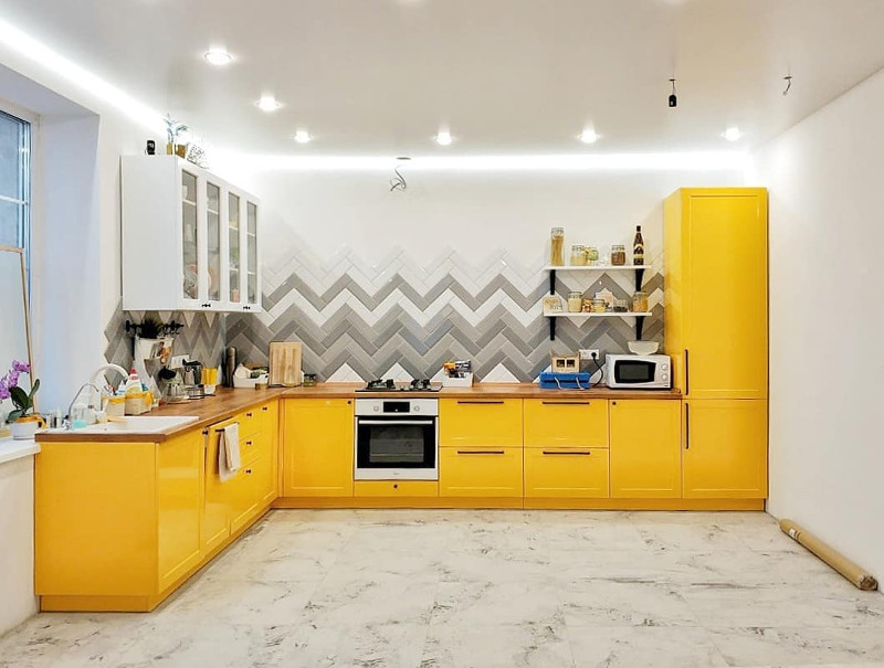 kitchen yellow cabinets