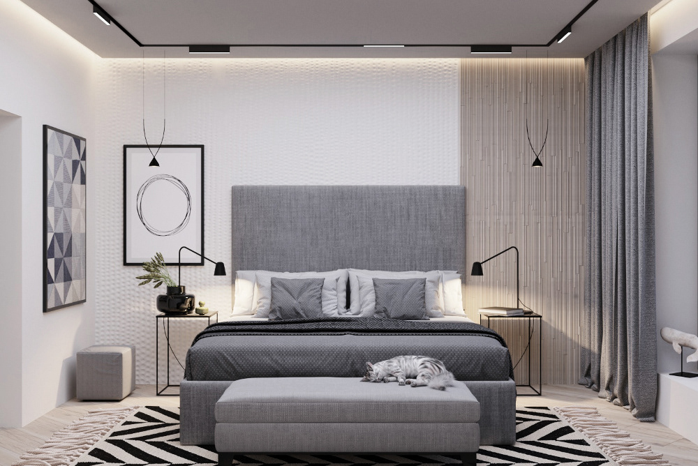 grey and white bedroom elegant