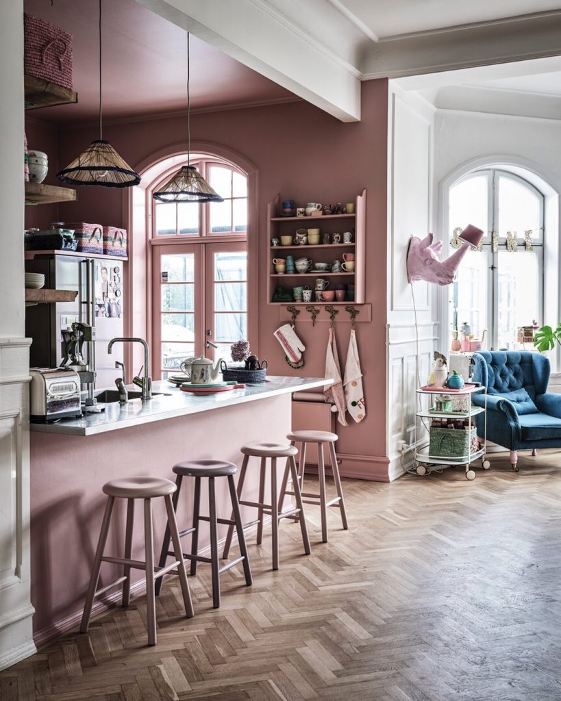 dusty pink kitchen cabinets