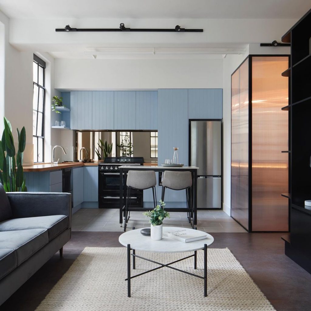 kitchen baby blue cabinets