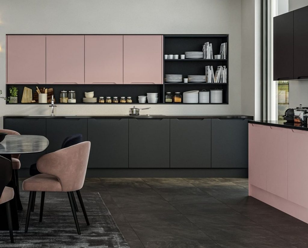 pink kitchen cabinets modern