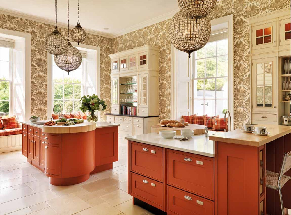 red colored kitchen design