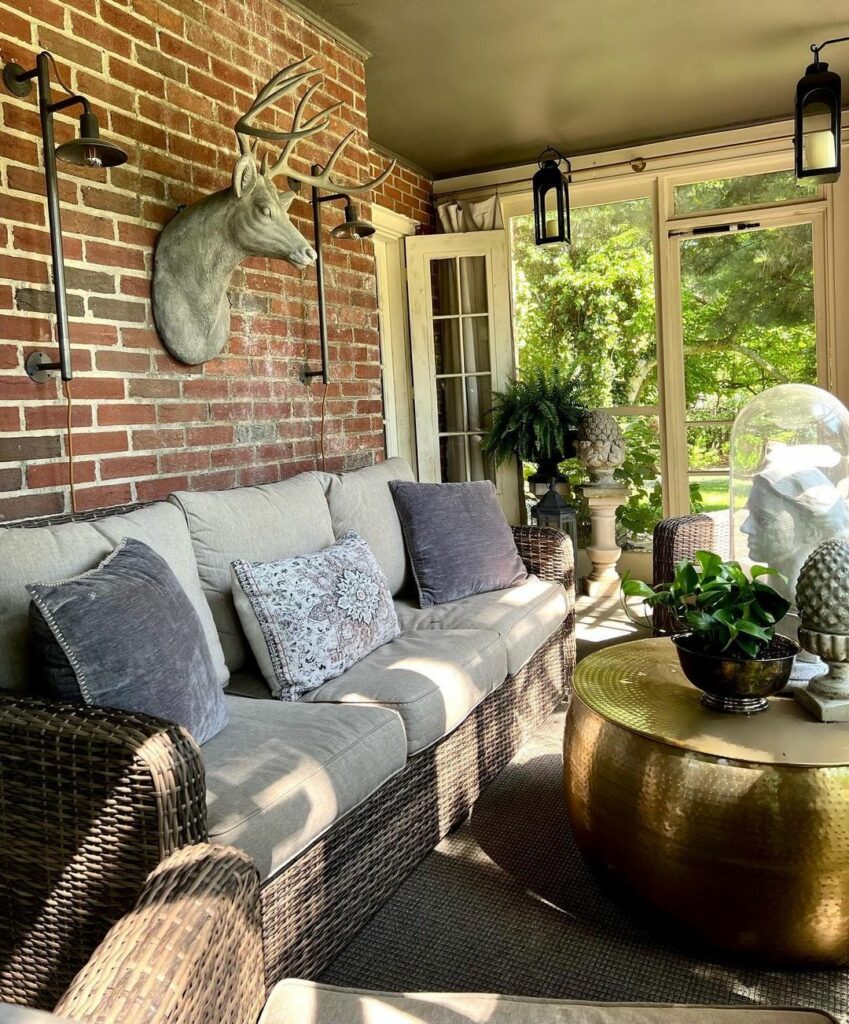 back porch decor stone fireplace