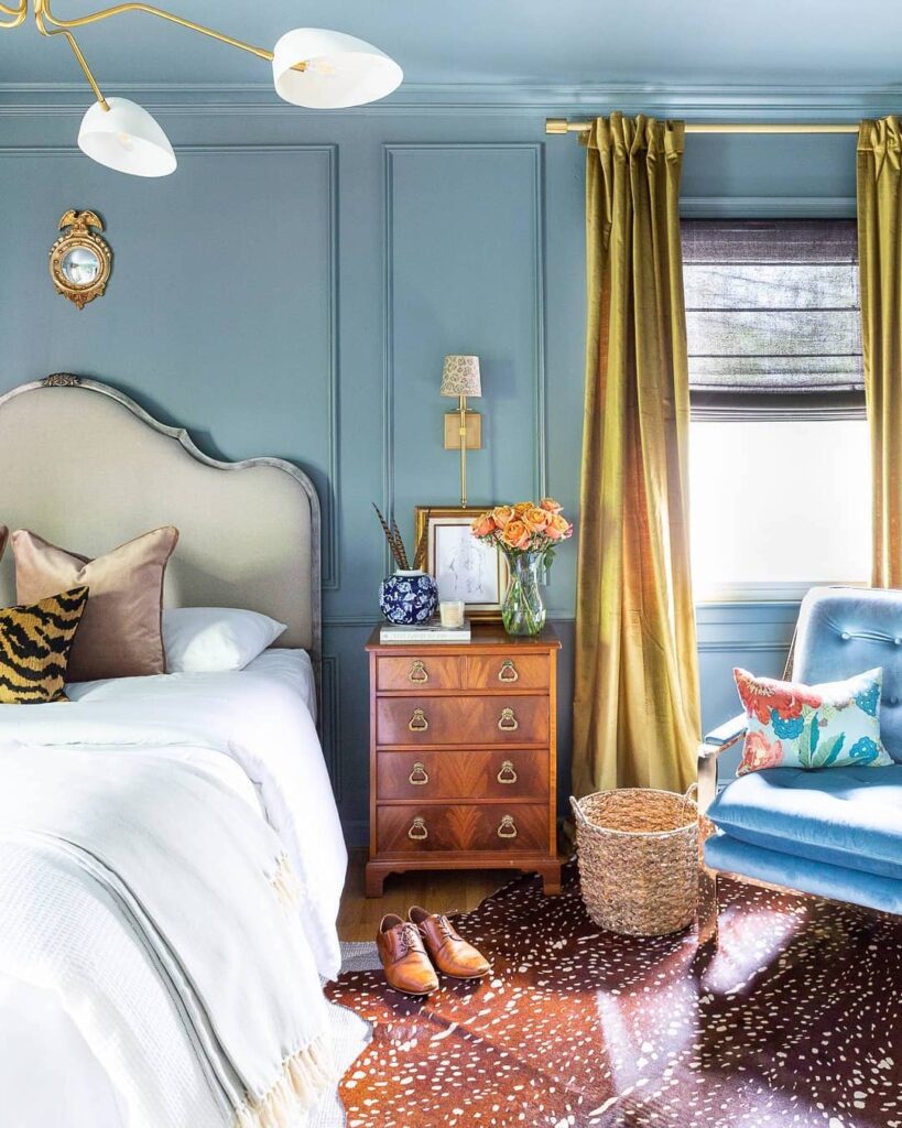 bedroom colors ideas in gold and blue
