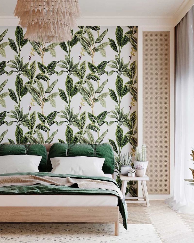 bedroom ideas gold and white green leaves