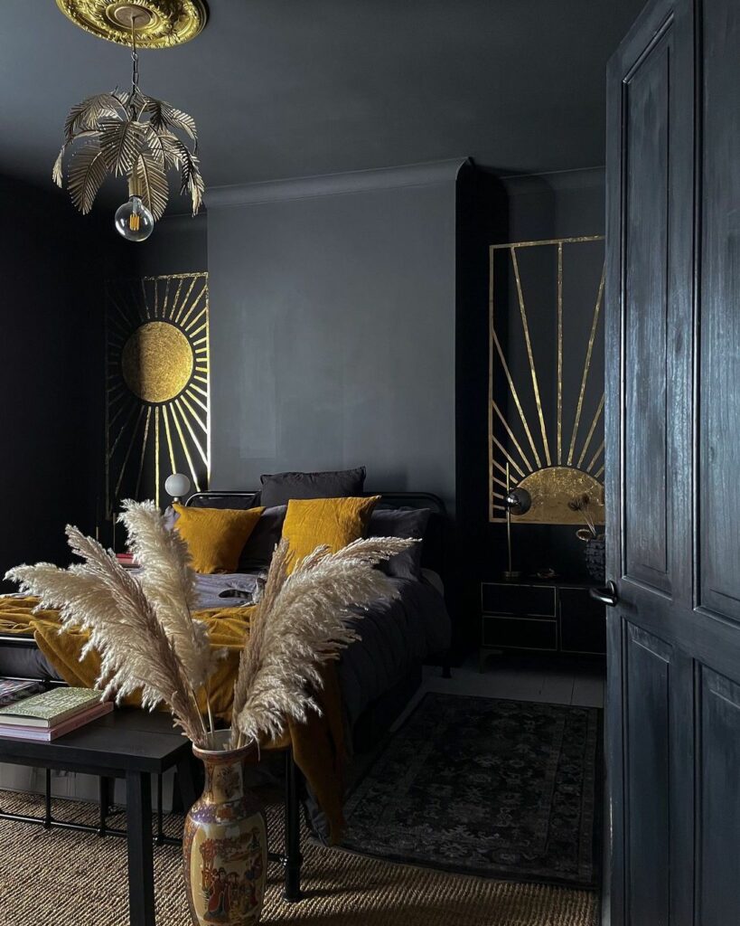 bedroom ideas in gold and blue