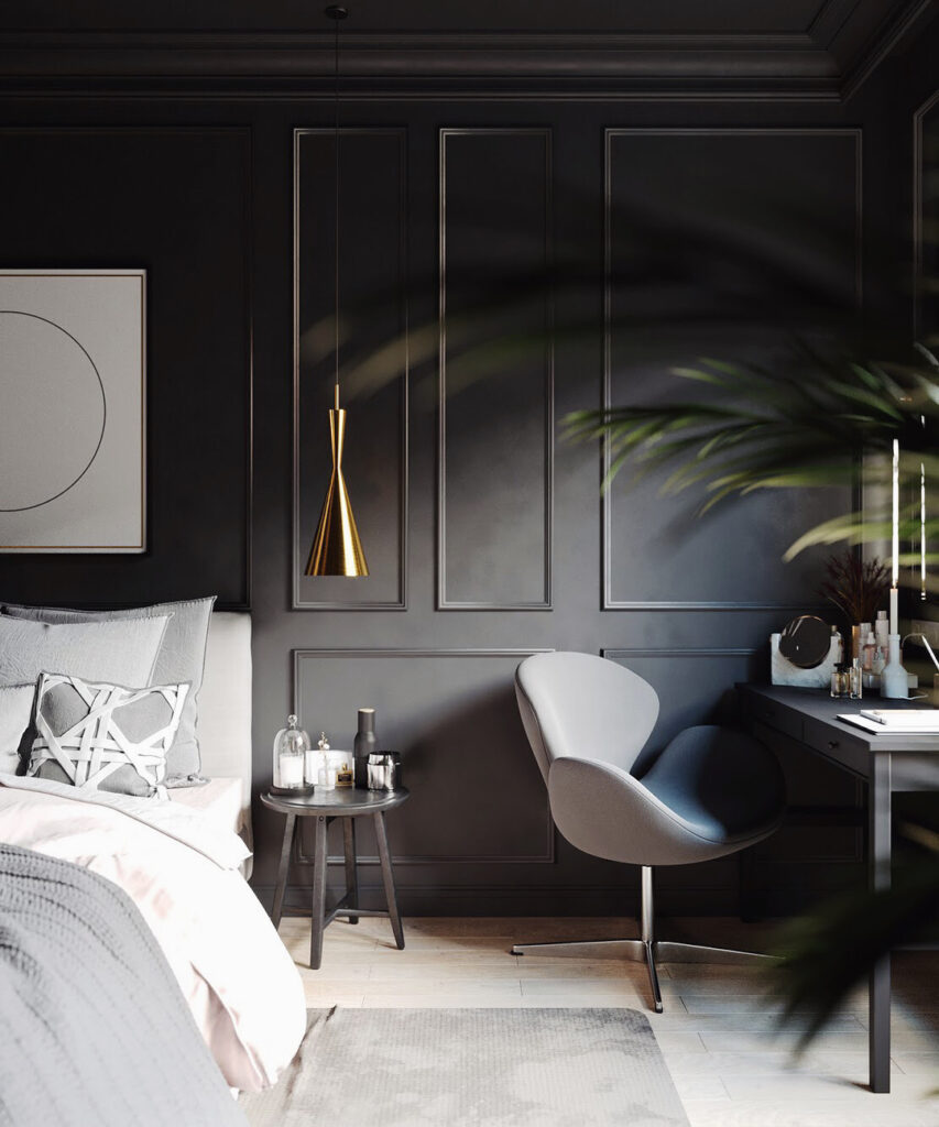black and gold modern bedroom