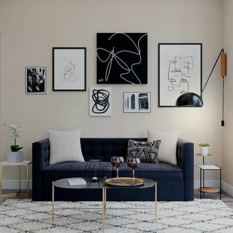 black sofa living room