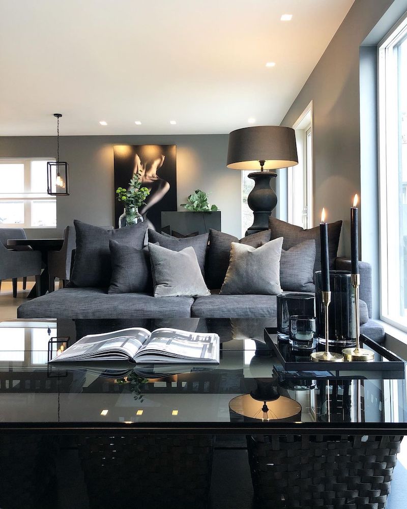 black sofa living room decor