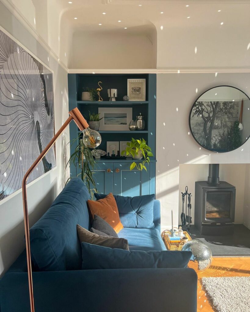 blue sofa in living room ideas