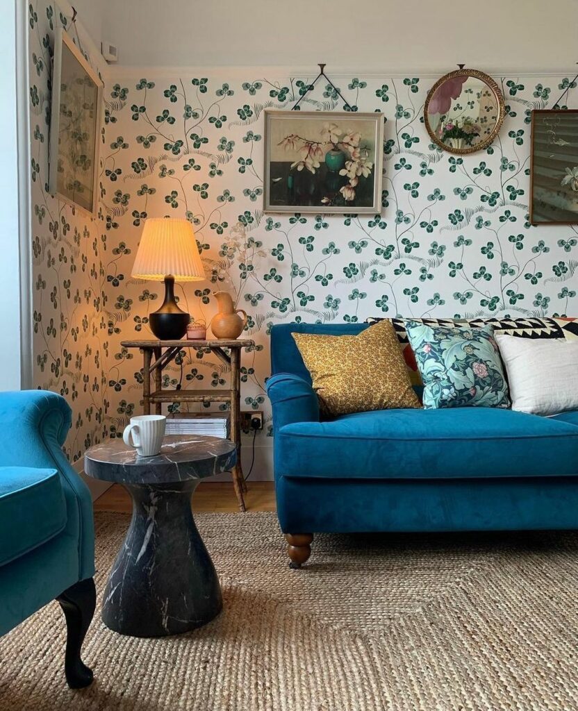 blue sofa living room design