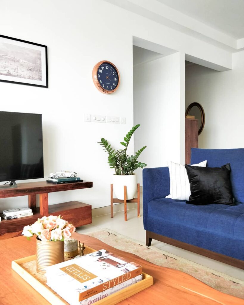 blue velvet sofa living room