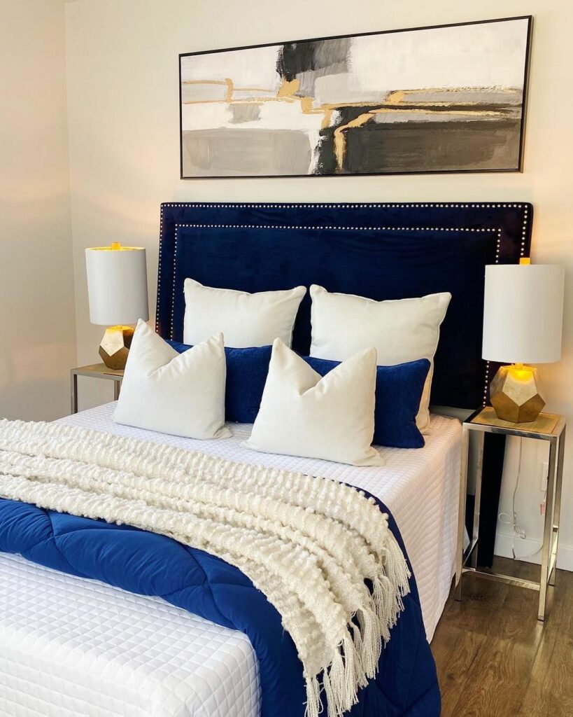 blue white and gold bedroom ideas