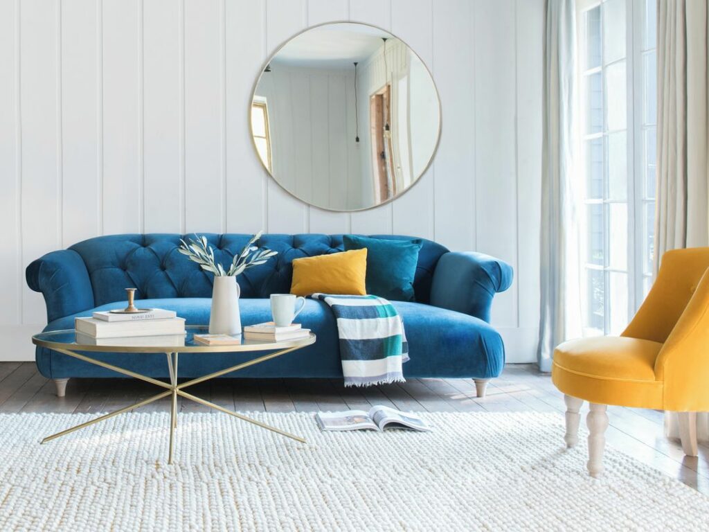 contemporary blue sofa living room