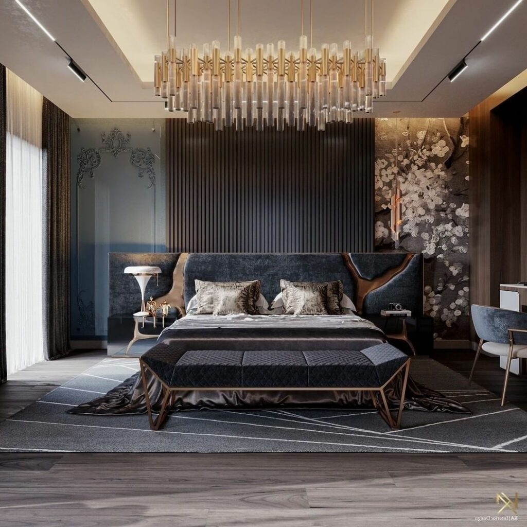 gold and navy blue guest bedroom ideas