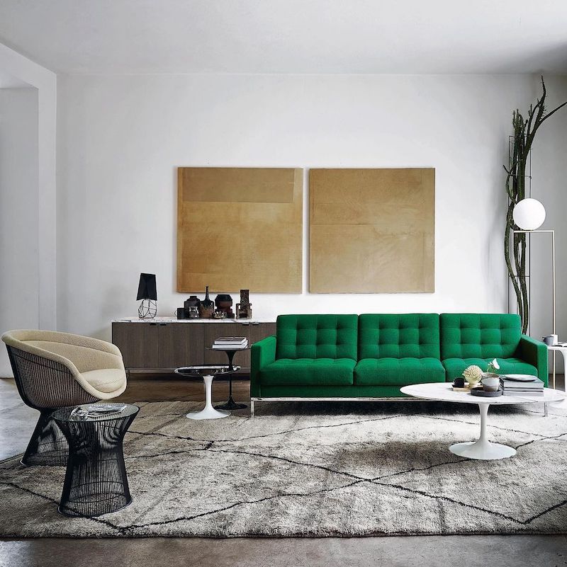 green leather sofa living room