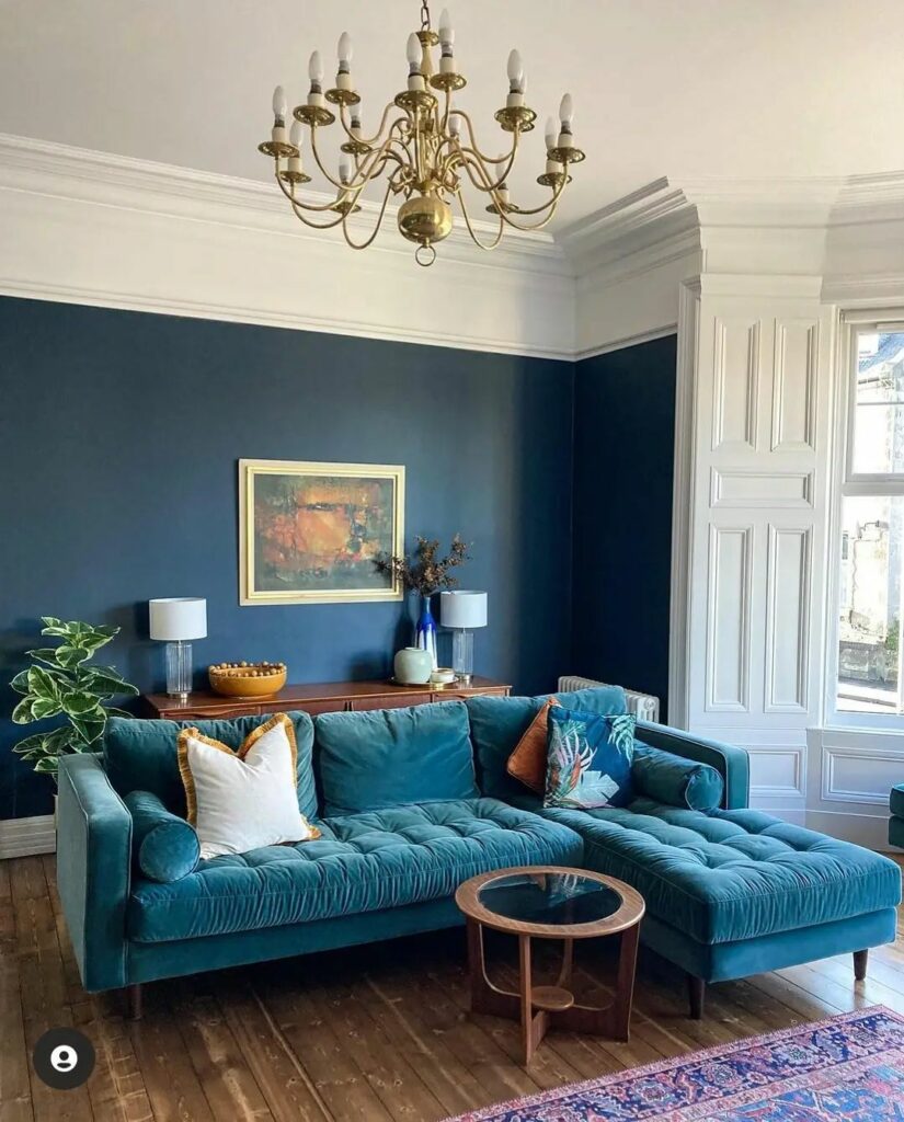 living room blue sectional sofa