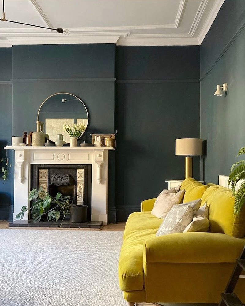 mid century yellow sofa living room