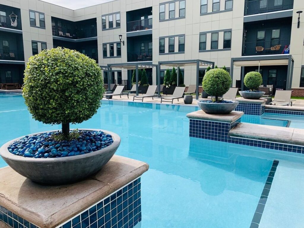 planters around pool