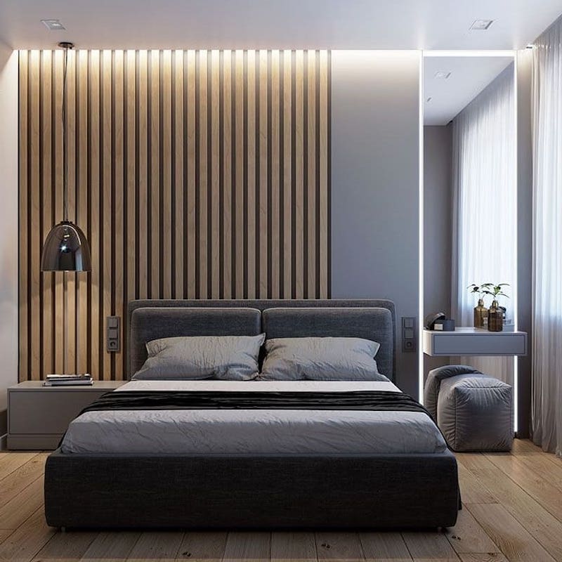 wooden accent wall bedroom