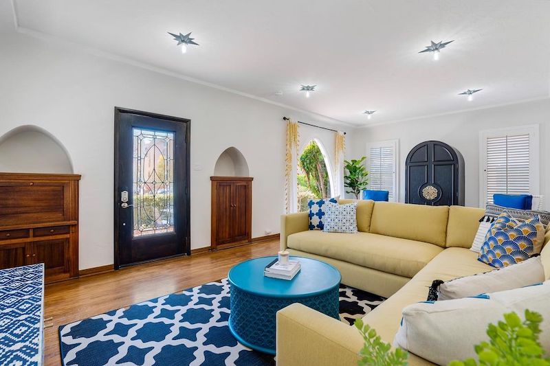 yellow sofa living room decor