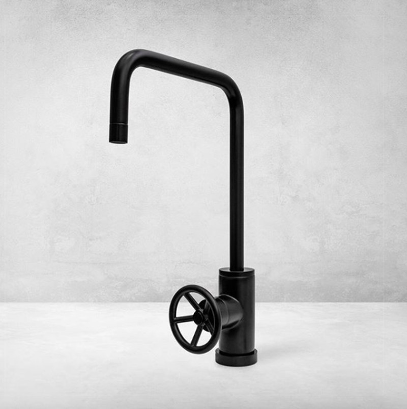 black industrial kitchen faucet