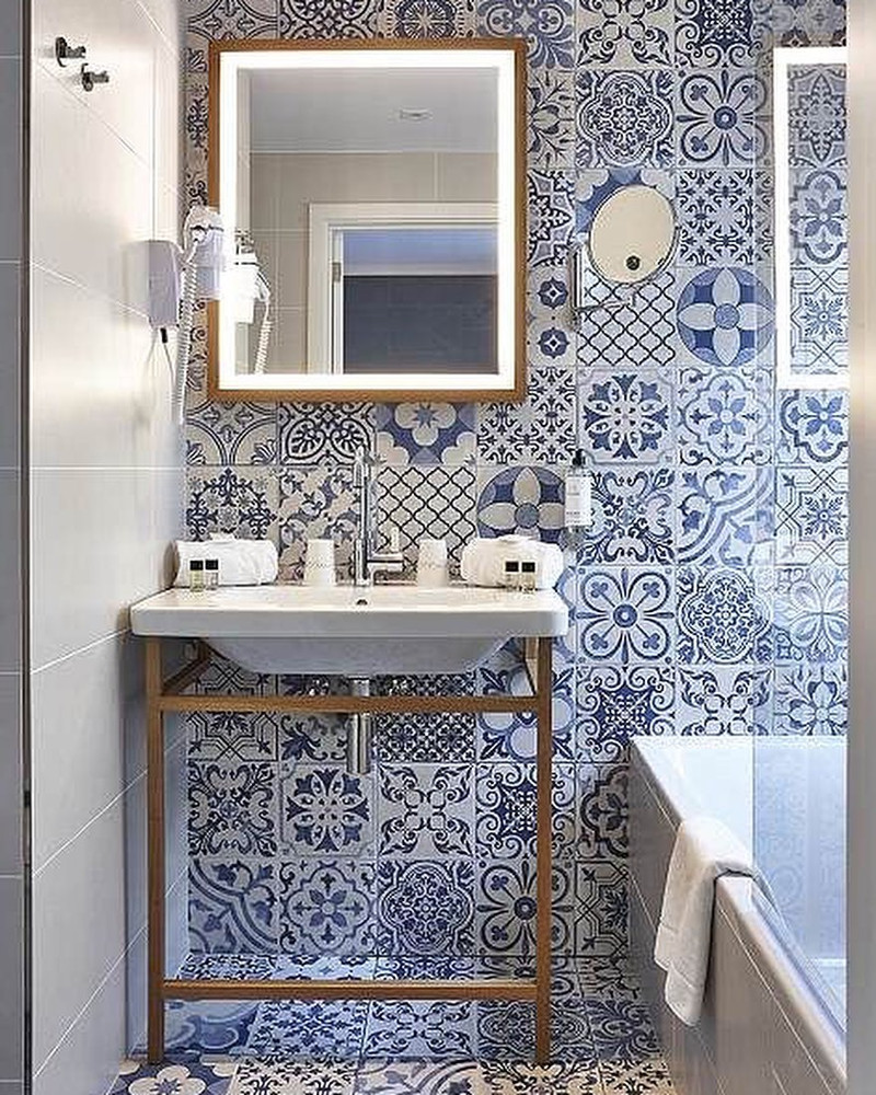 blue and white bathroom tiles