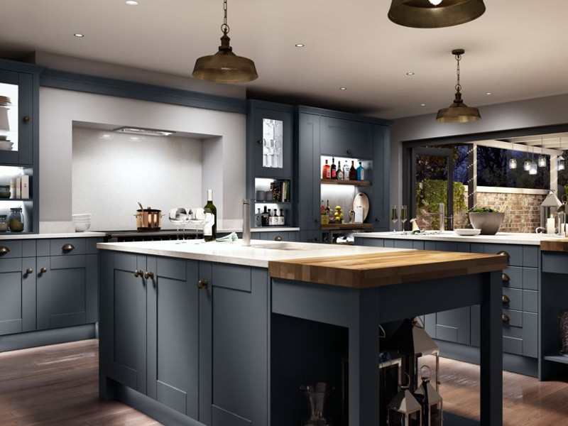 blue grey kitchen cabinets