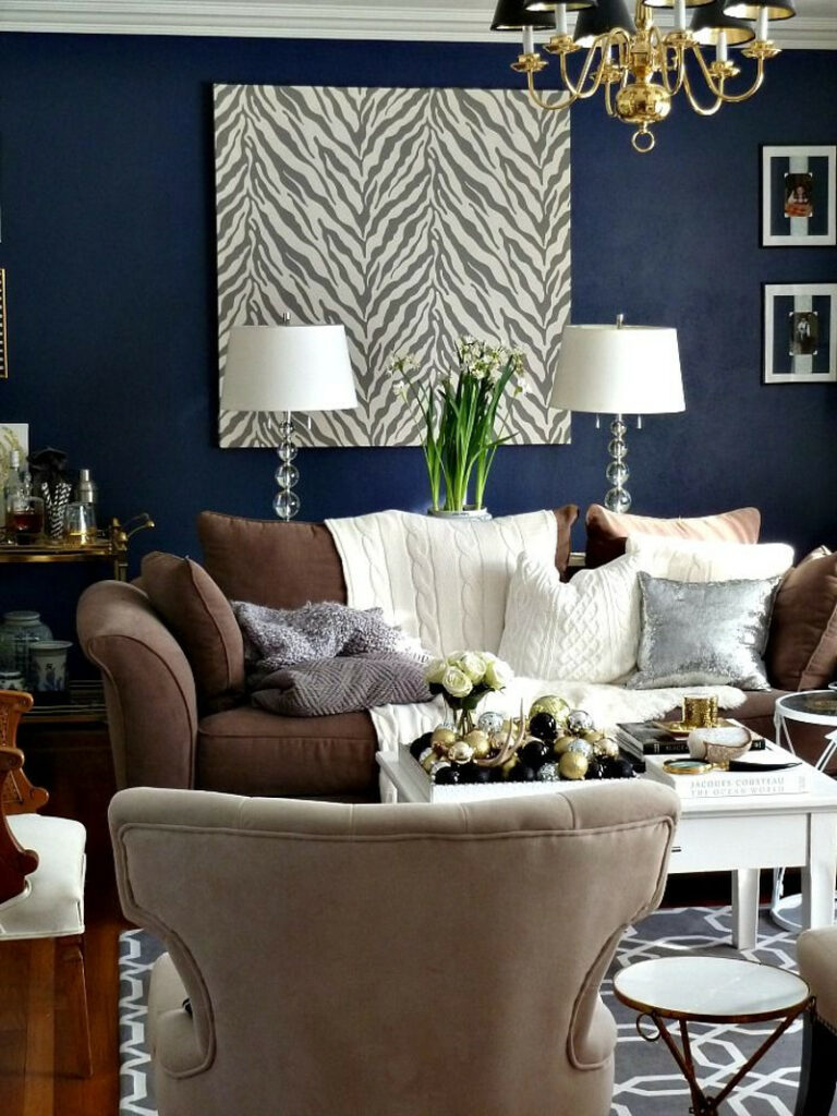 contemporary brown and blue living room