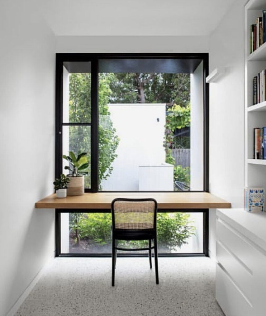 floating shelves above desk