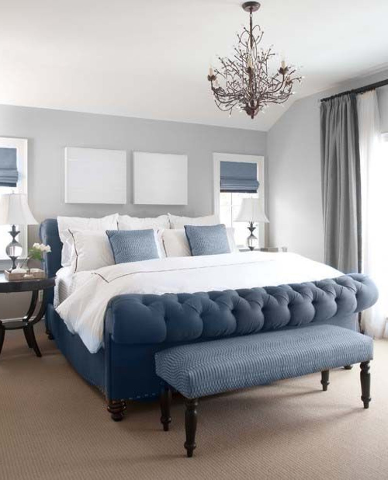 gray and blue master bedroom