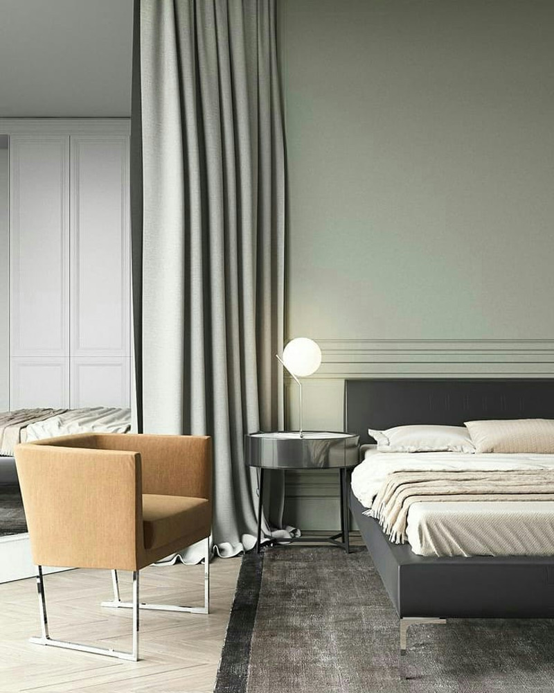 gray and green bedroom