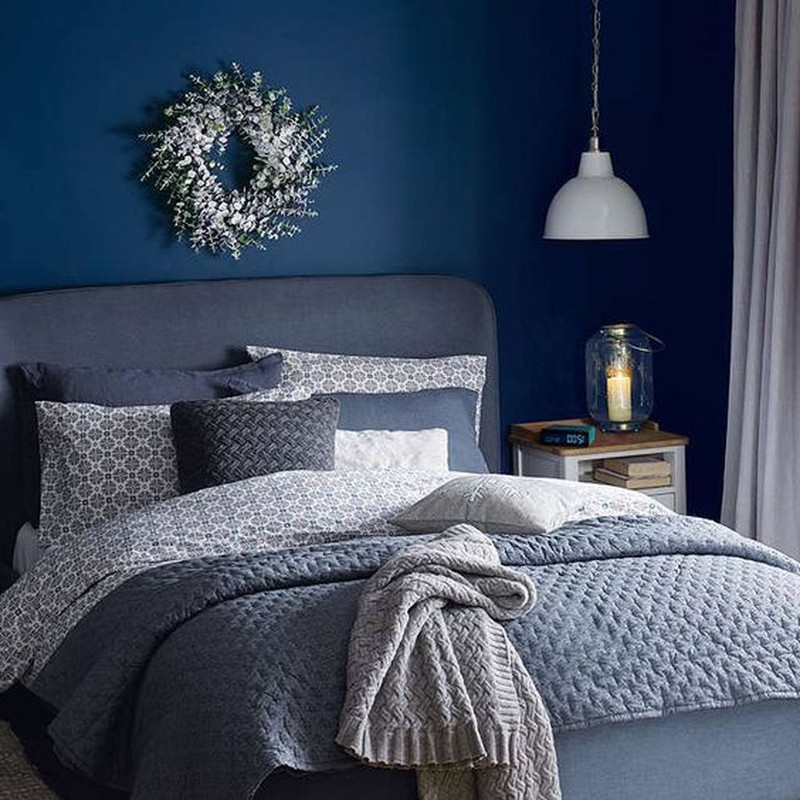 gray and navy bedroom
