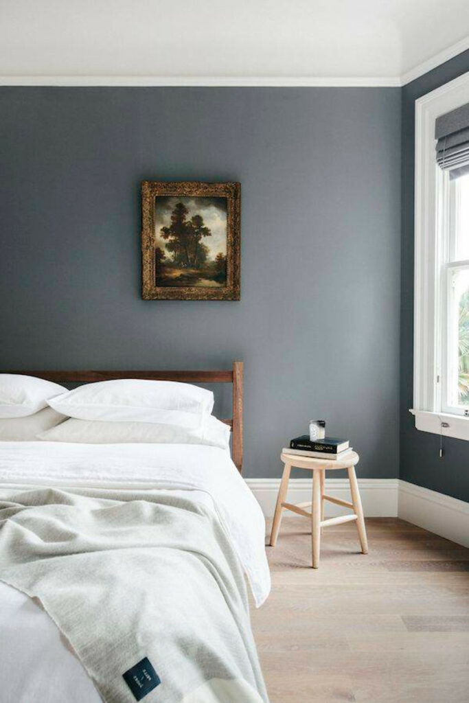 gray and white bedroom