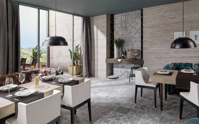 gray wood tile kitchen