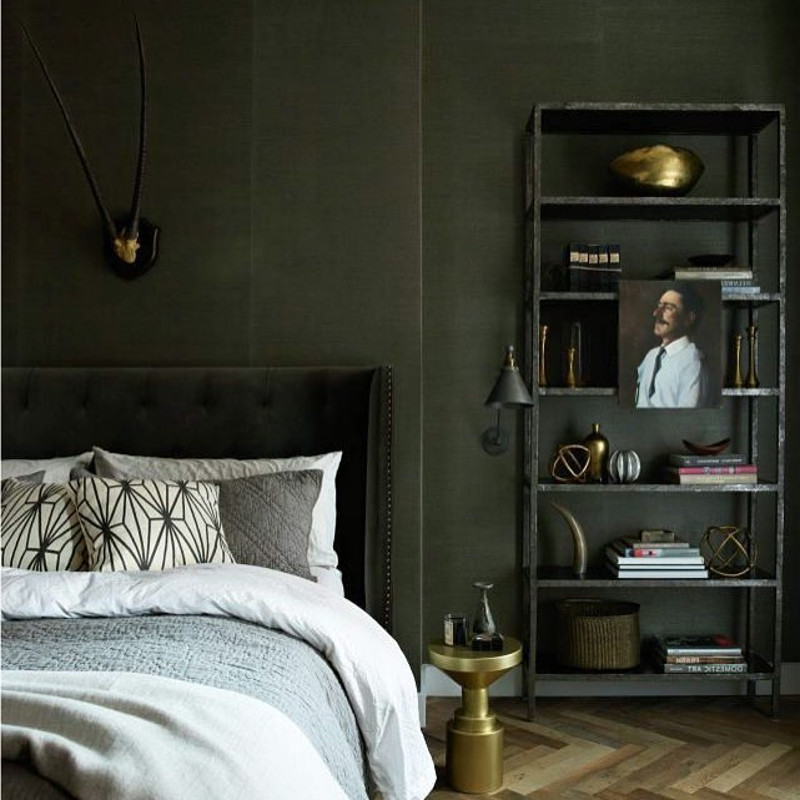 green and gray bedroom