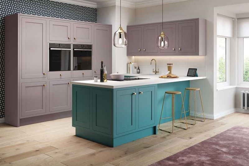 green and purple kitchen