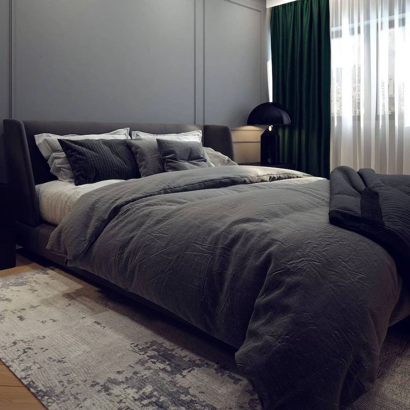 grey green bedroom