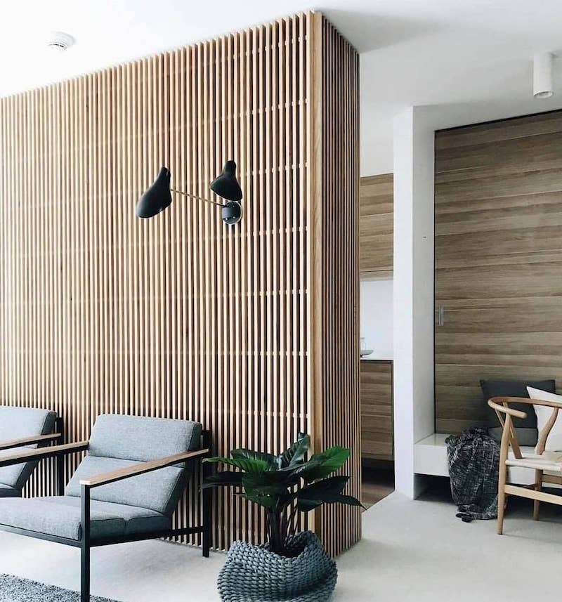living room wood slat wall