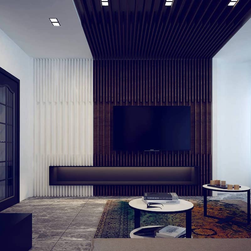 living room wood slats