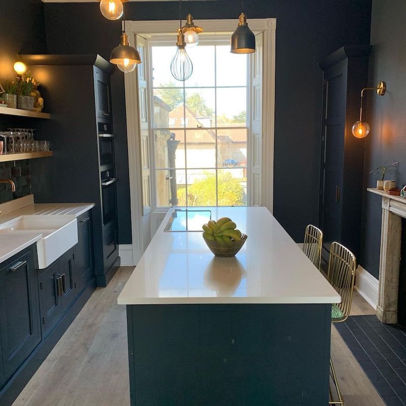 navy blue kitchen island