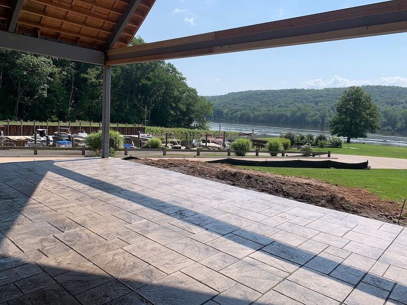 patio with roof and stamped concrete ideas