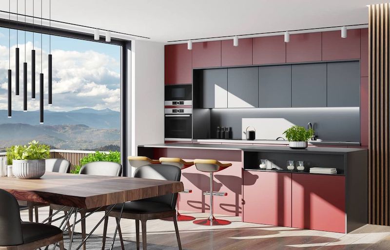 red kitchen cabinets