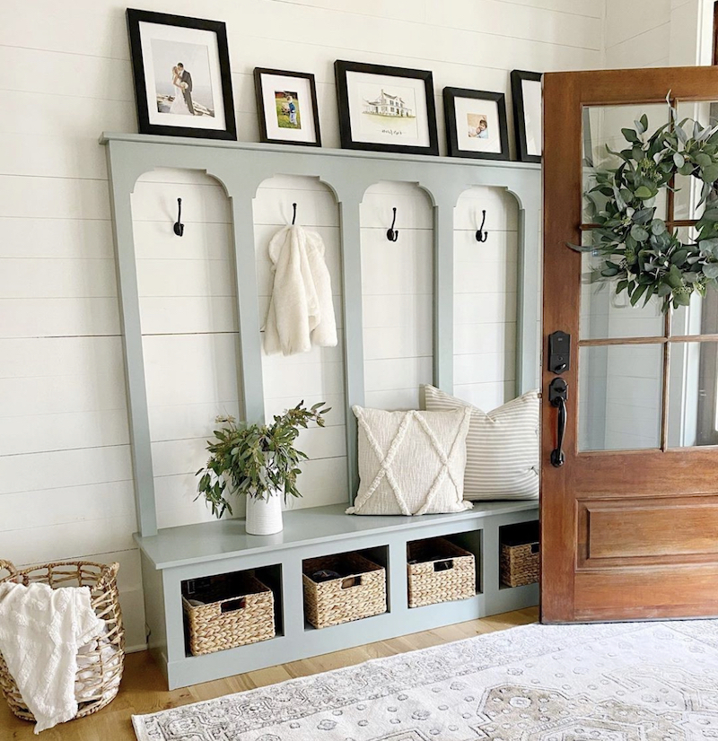 small wood entryway bench