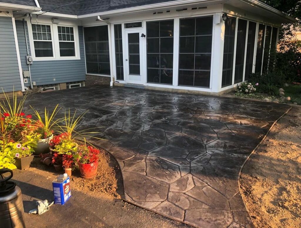stamped concrete patio ideas screen house