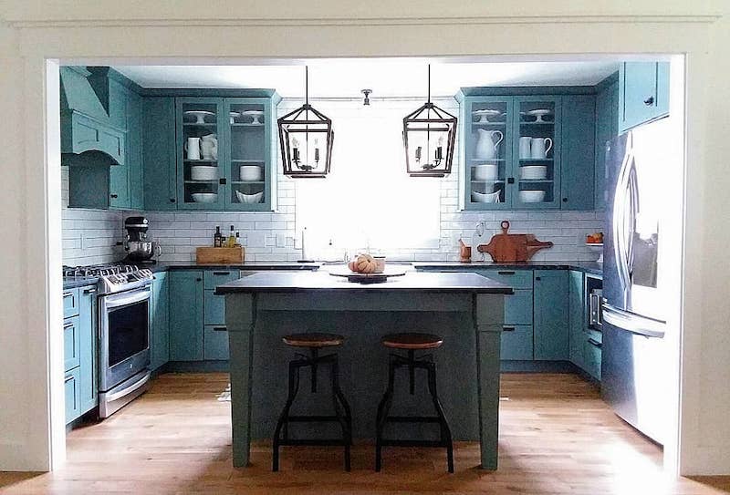 teal kitchen cabinets farmhouse