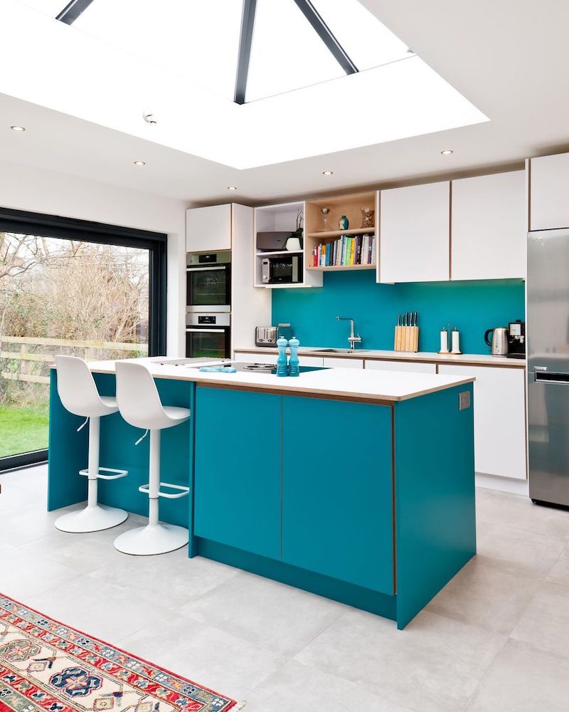 teal kitchen cabinets modern