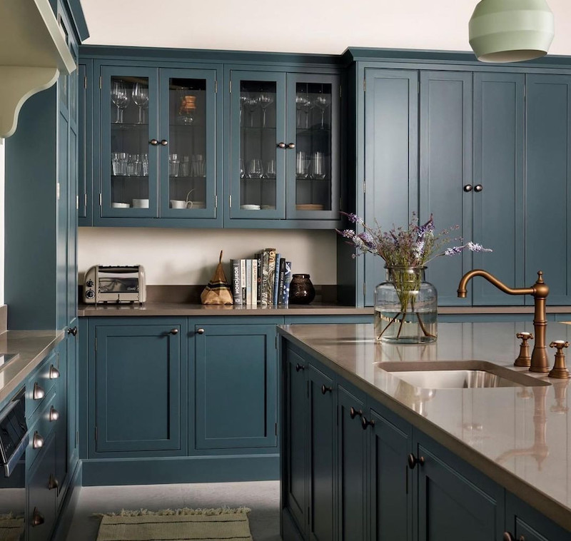 teal kitchen cupboards